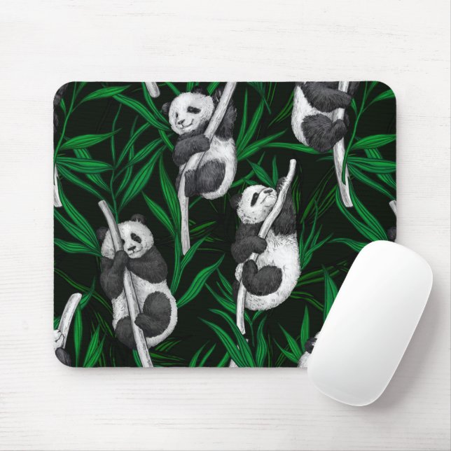 Tapis De Souris Petits panda sur vert foncé (Avec souris)