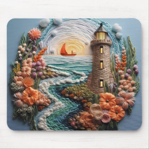 Tapis De Souris Phare 3D et coucher de soleil de la baie