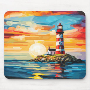 Tapis De Souris Phare Concept Abstrait Paysage coloré Mer