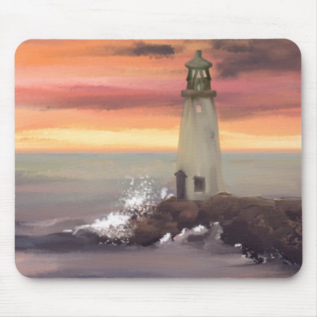 Tapis De Souris Phare Côtier Avec Ciel Rose Et Orange (Devant)