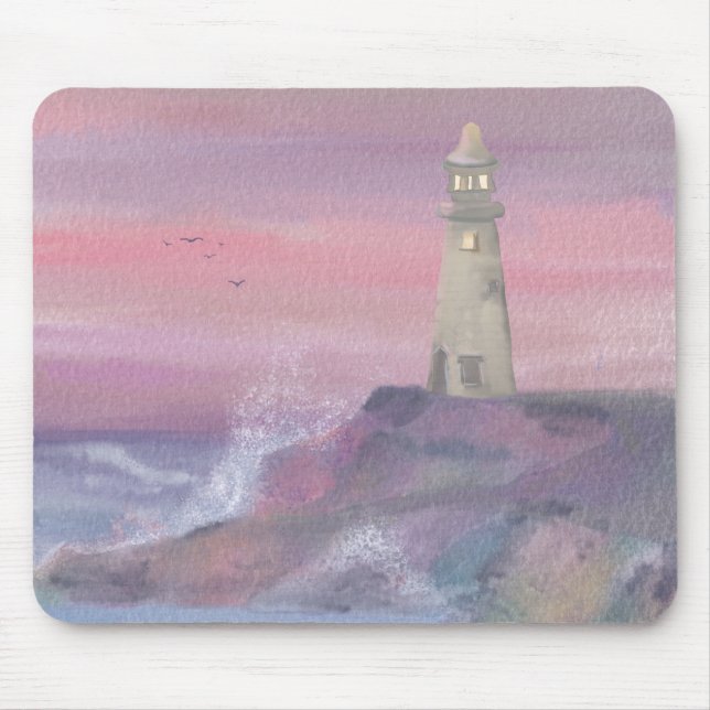Tapis De Souris Phare Côtier Bluff Avec Ciel Rose (Devant)