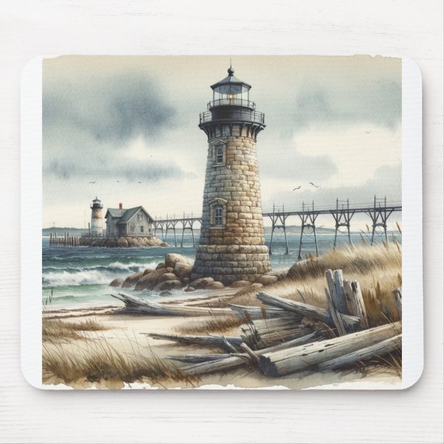 Tapis De Souris Phare côtier rustique Plage côtière (Devant)