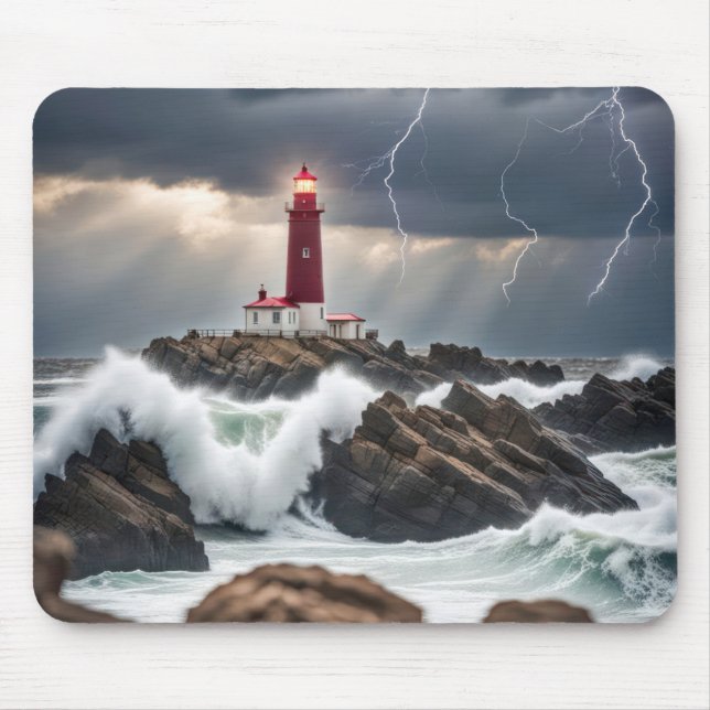 Tapis De Souris Phare Dans Une Tempête (Devant)