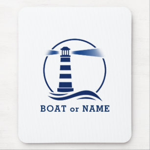 Tapis De Souris Phare nautique Votre bateau ou votre nom Bleu