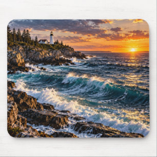 Tapis de souris Phare Océan Coucher de soleil