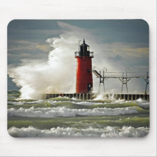 Tapis De Souris phare rouge avec grande vague