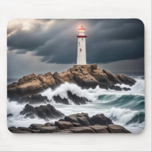 Tapis De Souris Phare Sur Ocean Rocks