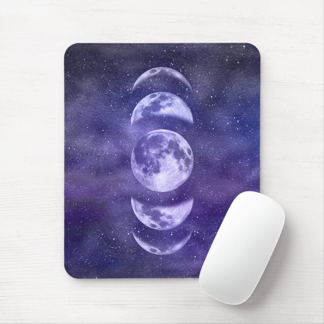 Tapis De Souris Phases de la lune Motif céleste violet et bleu (Avec souris)