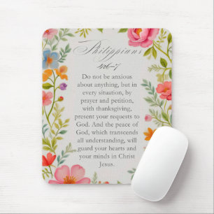 Tapis De Souris Philippiens 4:6–7 Verset de la Bible en aquarelle