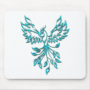 Tapis De Souris Phoenix bleu se lève sur blanc