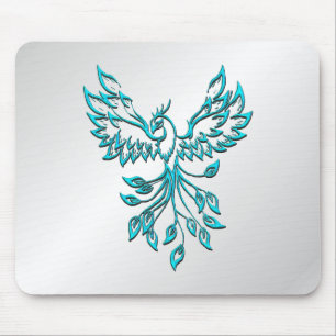 Tapis De Souris Phoenix bleu turquoise se lève sur l'argent