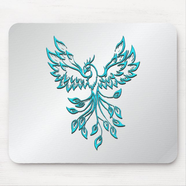 Tapis De Souris Phoenix bleu turquoise se lève sur l'argent (Devant)