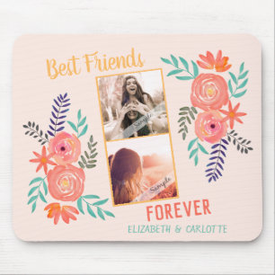 Tapis De Souris Photo BFF personnalisée Corail Rose Aquarelle Flow