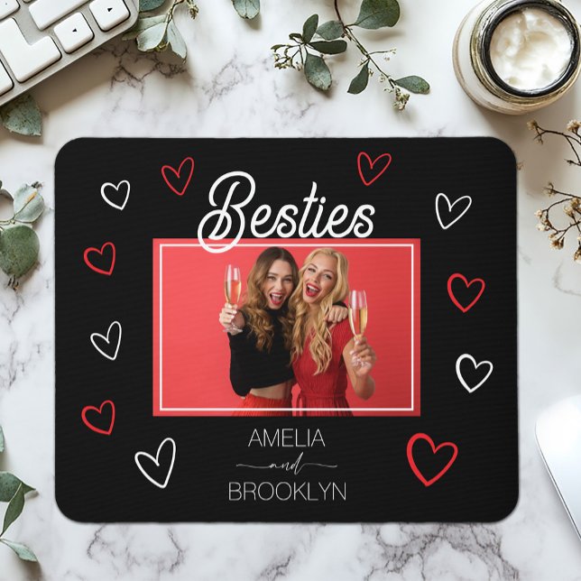 Tapis De Souris Photo Black and Red Hearts Besties (Photo Black and Red Hearts Besties Mouse Pad)