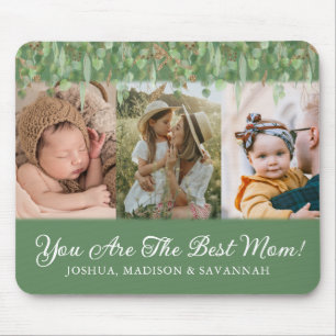 Tapis De Souris Photo Collage Green and Gold Best Mom