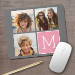 Tapis De Souris Photo Collage Instagram tendance Monogramme person<br><div class="desc">Moderne Pastel Rose et Grey - Utilisez 3 photos carrés pour créer un cadeau unique et personnel. Ou vous pouvez garder le chiot hipster et faire un gardien branché. Si vous avez besoin d'ajuster les images,  cliquez sur l'outil personnaliser pour apporter des modifications.</div>