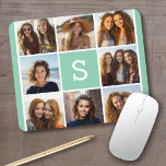 Tapis De Souris Photo Collage personnalisé Monogramme Mention vert<br><div class="desc">Vous pouvez utiliser des photos Instagram pour cette conception. Utilisez 8 photos carrés pour créer un cadeau unique et personnel. Ou vous pouvez garder le chiot hipster et faire un gardien branché. Si vous avez besoin d'ajuster les images,  cliquez sur l'outil personnaliser pour apporter des modifications.</div>