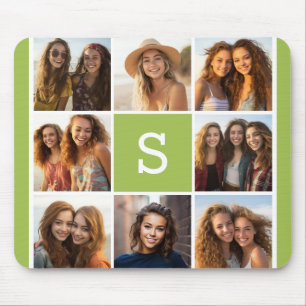 Tapis De Souris Photo Collage personnalisé Monogramme - Vert chaux