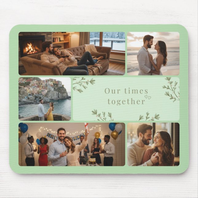 Tapis De Souris Photo collage with 6 photos and custom Sage Green (Devant)