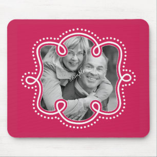 Tapis De Souris Photo de cadre gribouillée par rose lumineux de