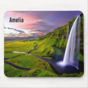 Tapis De Souris Photo de cascade islandaise verte et naturelle