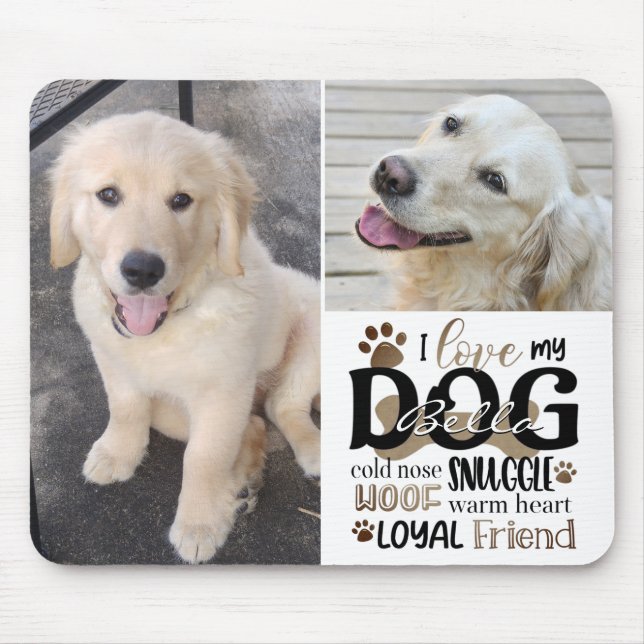 Tapis De Souris Photo de chien AMOUR MON CHIEN Word Art personnali (Devant)