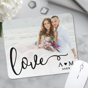 Tapis De Souris Photo de couple à l'écriture élégante Love