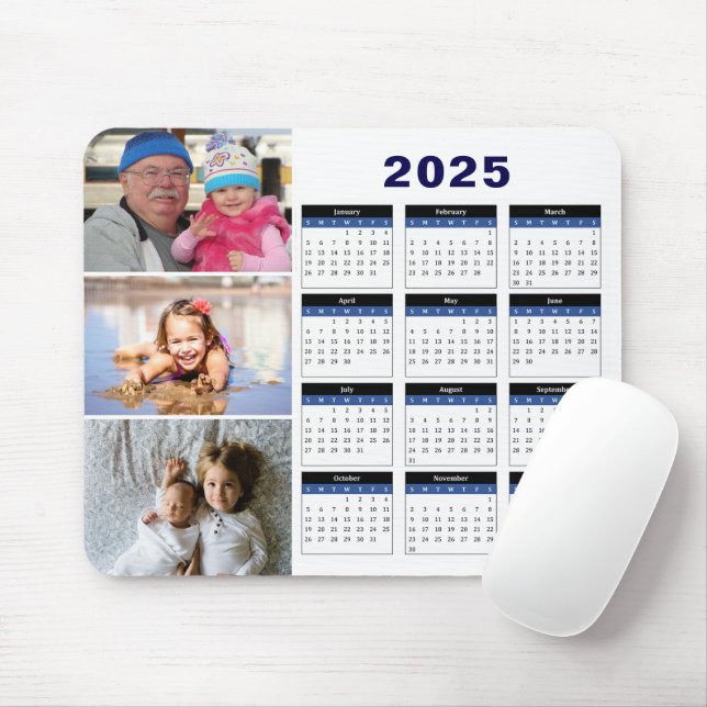 Tapis De Souris Photo de famille personnalisée 3 2025 Calendrier M (Avec souris)