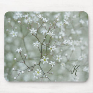 Tapis De Souris Photo de fleurs de Gypsophile bébé blanc avec mono