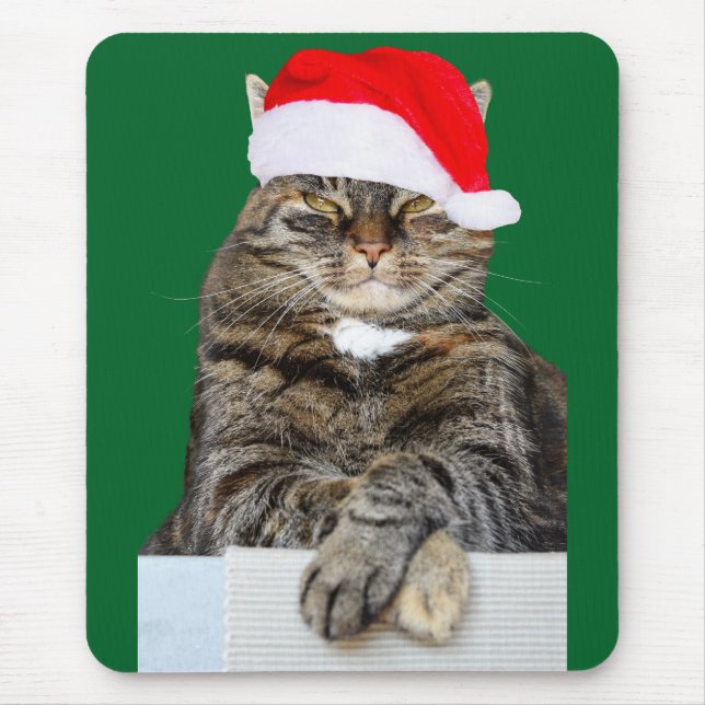Tapis De Souris Photo de Noël Humbug de chat avec Santa Hat (Devant)