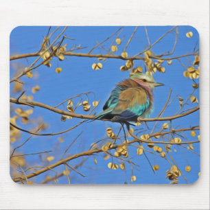 Tapis De Souris Photo d'oiseau dans l'arbre et ciel bleu
