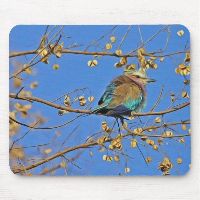 Tapis De Souris Photo d'oiseau dans l'arbre et ciel bleu (Devant)