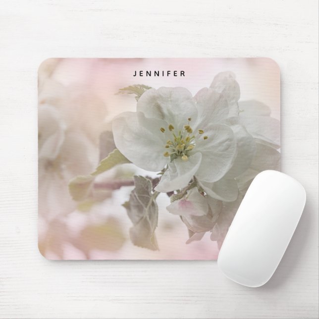 Tapis De Souris Photo en fleurs de pomme blanche (Avec souris)