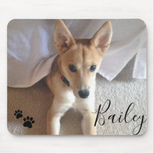Tapis De Souris Photo et nom de script Pawprints personnalisés chi