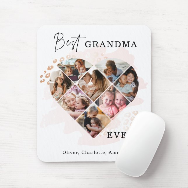 Tapis De Souris Photo Family Best Grandma Ever Heart Shape 8 (Avec souris)