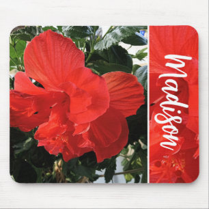 Tapis De Souris Photo Orange Double Hibiscus Nom personnalisé