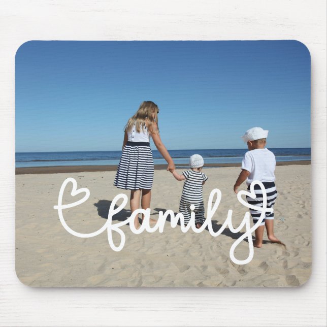 Tapis De Souris Photo personnalisée et texte de famille avec coeur (Devant)