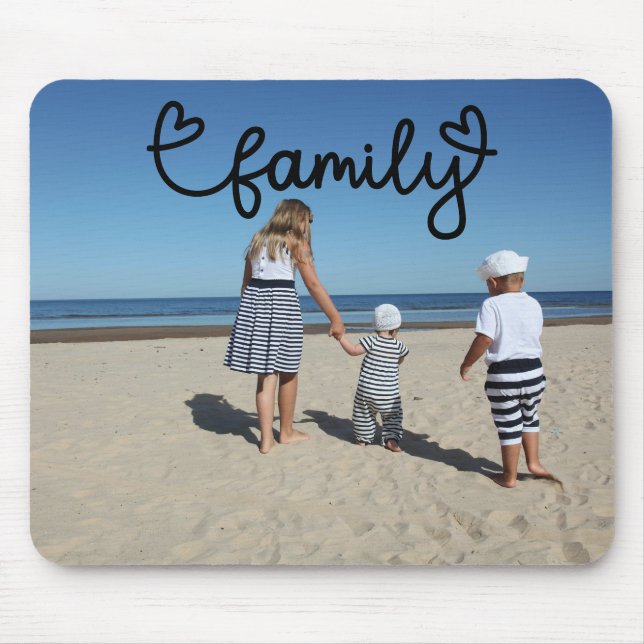 Tapis De Souris Photo personnalisée et texte de famille avec coeur (Devant)