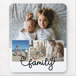 Tapis De Souris Photo personnalisée et texte de famille avec coeur