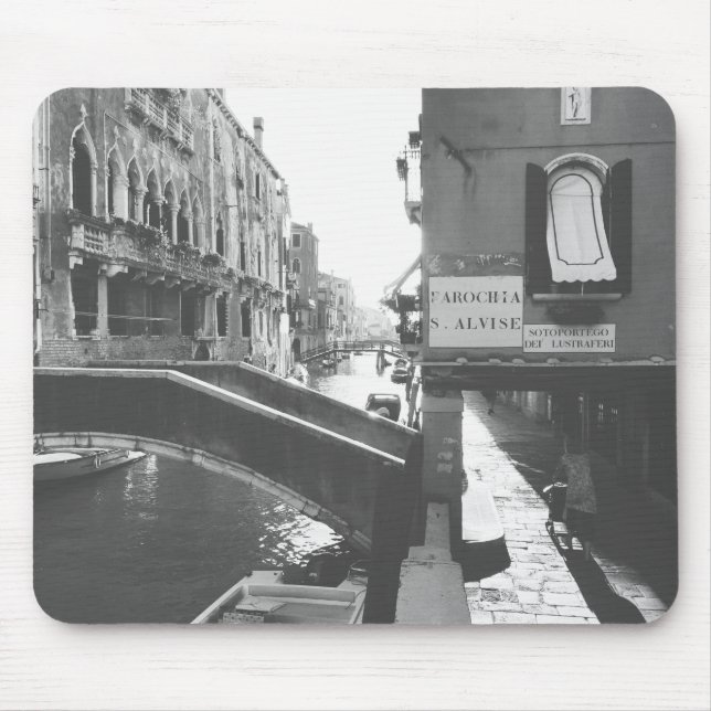 Tapis De Souris Photographie noir et blanc Venise Italie Canal (Devant)