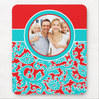 Tapis De Souris Photos Aqua Bleu, Rouge et Blanc Damas Mousepad