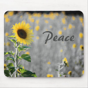 Tapis De Souris Phrase "Paix", Champ de tournesols, Noir & Blanc
