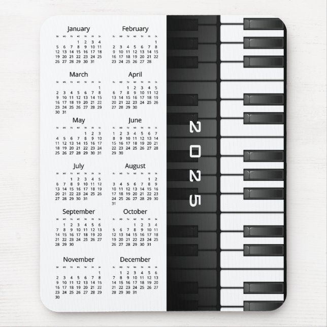 Tapis De Souris Piano Keyboard Design 2025 Calendrier Mousepad (Devant)