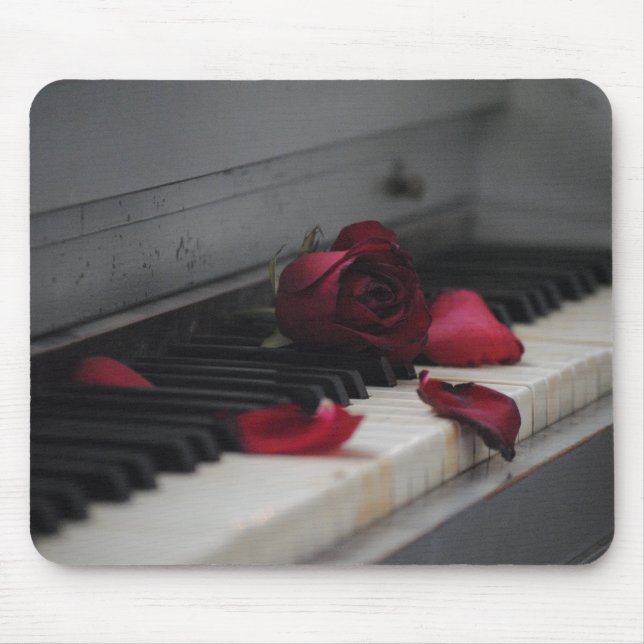 Tapis De Souris Piano Keys with a Red Rose (Devant)