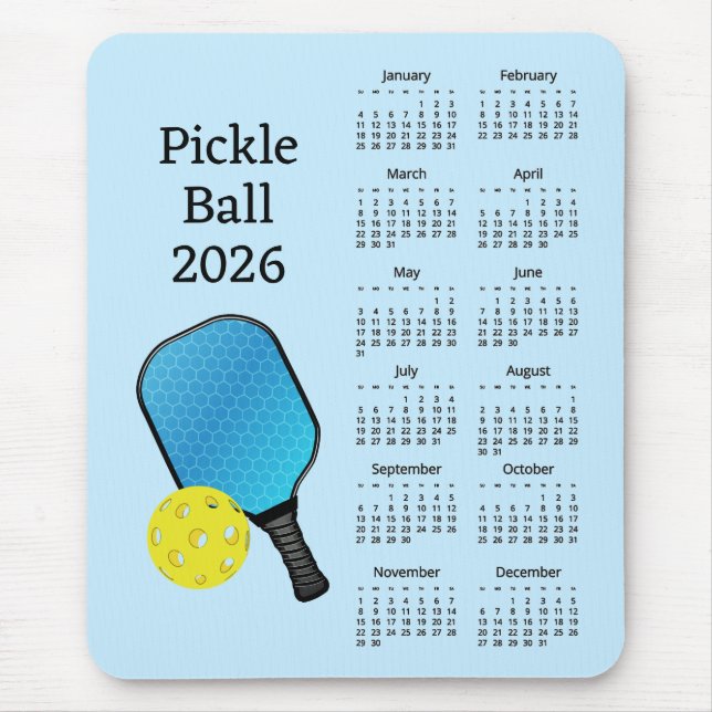 Tapis De Souris Pickleball 2026 Calendar (Devant)