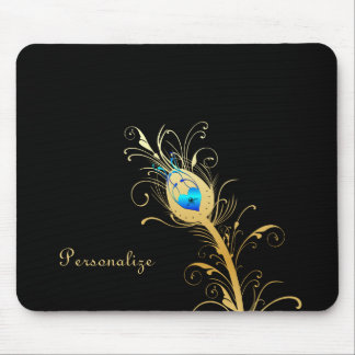 Tapis De Souris Pièce Peacock Noir et Or de luxe
