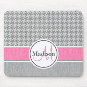 Tapis De Souris Pied de fond rose gris monogramme