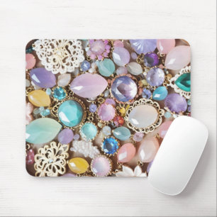 Tapis De Souris Pierres précieuses et bijoux pastel en rose et vio