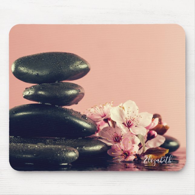 Tapis De Souris Pierres Zen Noires Fleurs (Devant)