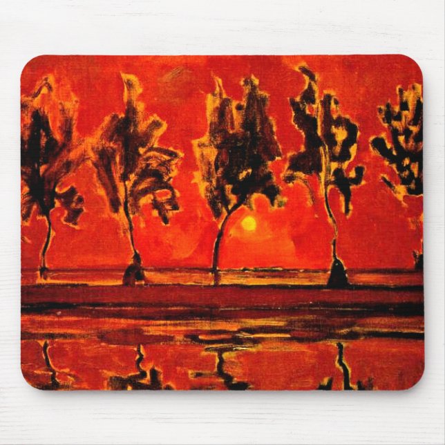 Tapis De Souris Piet Mondrian art, Arbres de la Géine à Moonrise (Devant)